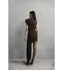De La Vali Ravenna Mini Dress in Chocolate Brown Jersey Size AU 12 for rent on The Volte - image 3