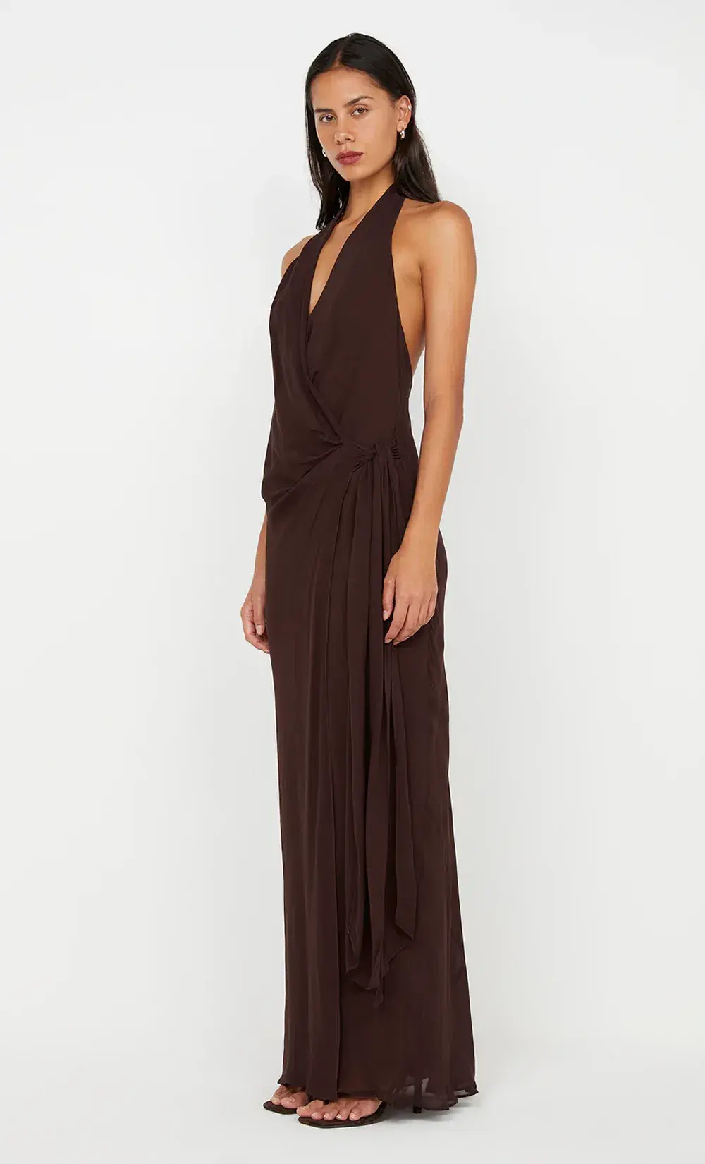 Bec & Bridge Soneva Wrap Dress Chocolate Brown Size 8 for rent on The Volte - main image