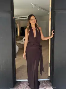 Bec & Bridge Soneva Wrap Dress Chocolate Brown Size 8 for rent on The Volte - image 5