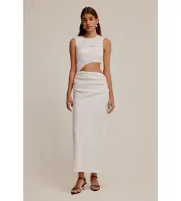 Venroy Linen Cut Out Dress White Size AU 10