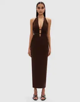 Misha Celine Mesh Midi Dress Espresso Size 6/XS for rent on The Volte - image 1