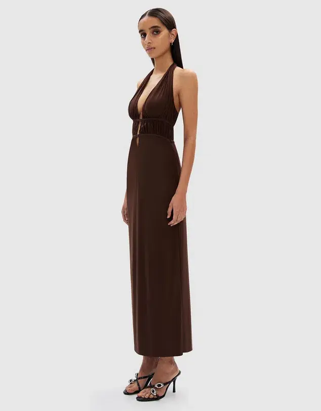 Misha Celine Mesh Midi Dress Espresso Size 6/XS for rent on The Volte - main image