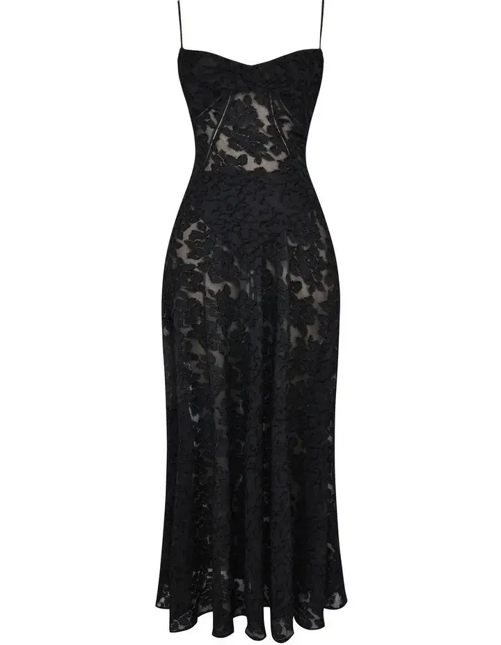 House of CB Seren Floral Lace Back Maxi Dress Black Size 8 for rent on The Volte - main image
