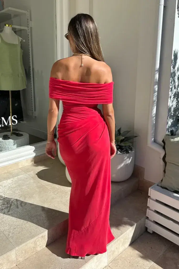 Benni Nico Off Shoulder Maxi Dress Watermelon Size 4 for rent on The Volte - main image