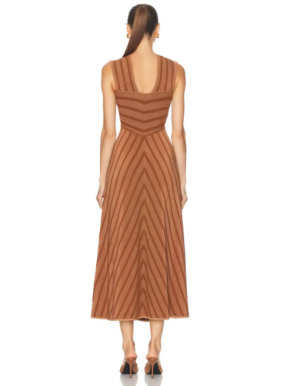 Zimmermann Illuminate Halter Midi Dress in Metallic Bronze Stripe Size 1 / AU 10 for rent on The Volte - main image