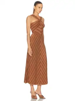 Zimmermann Illuminate Halter Midi Dress in Metallic Bronze Stripe Size 1 / AU 10 for rent on The Volte - image 2