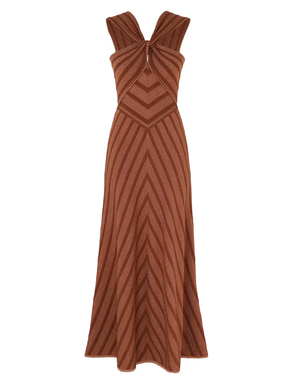 Zimmermann Illuminate Halter Midi Dress in Metallic Bronze Stripe Size 1 / AU 10 for rent on The Volte - main image