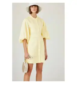 Oroton Cotton-Linen Full Sleeve Sorbet Yellow Dress Size 10 for rent on The Volte - image 2