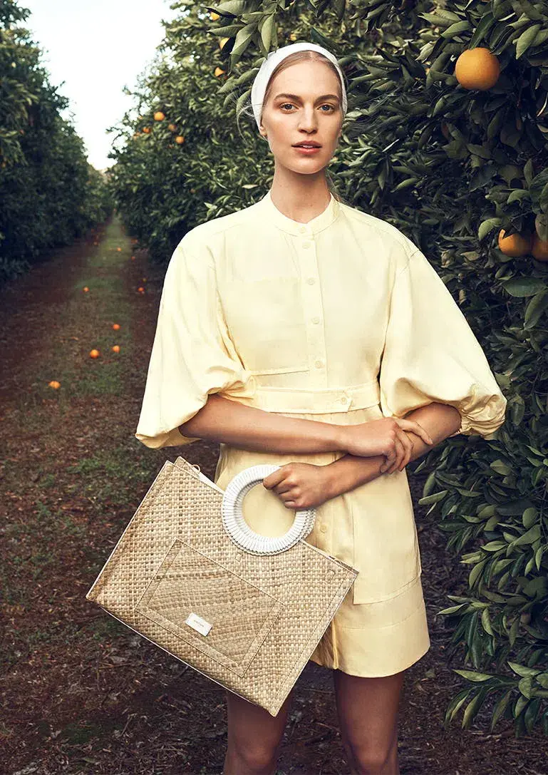 Oroton Cotton-Linen Full Sleeve Sorbet Yellow Dress Size 10 for rent on The Volte - main image