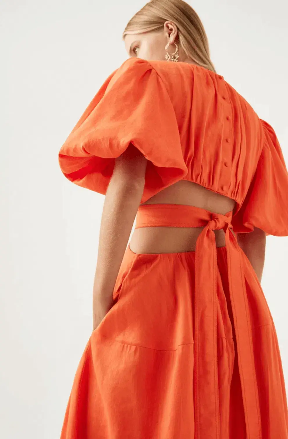 Aje Cosette Tie Back Midi Dress Orange Size 6 for rent on The Volte - main image