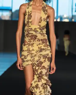 Bec & Bridge Malibu Bay Halter Dress in Citrus Plum Floral Size AU 10 for rent on The Volte - image 1