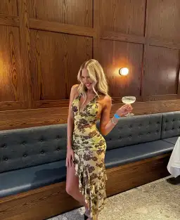 Bec & Bridge Malibu Bay Halter Dress in Citrus Plum Floral Size AU 10 for rent on The Volte - image 4