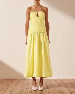 Shona Joy Thea Keyhole Midi Dress Yellow Size AU 8