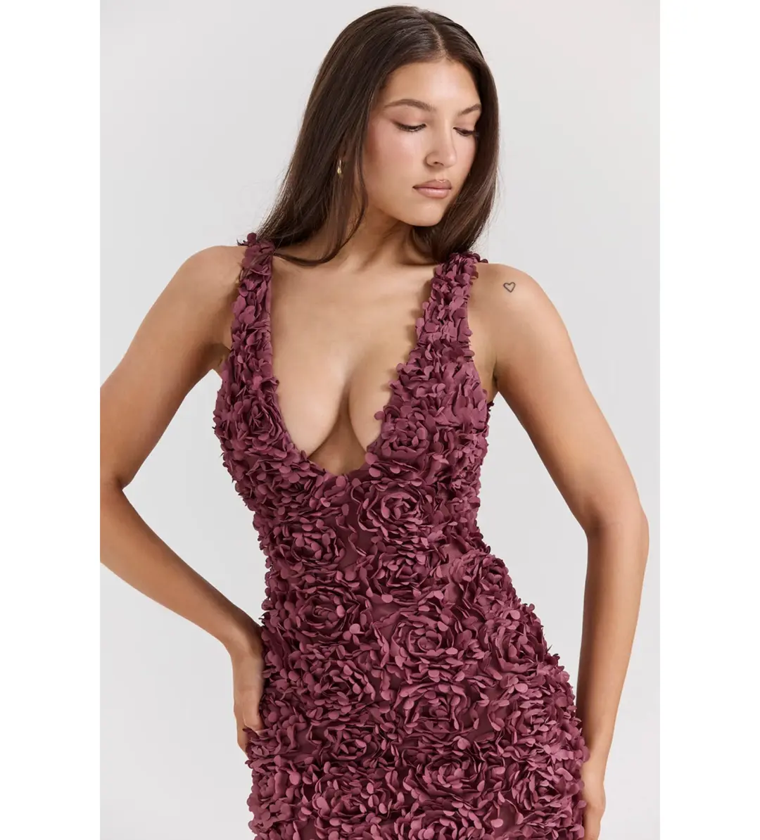 House Of CB Carena Merlot Plunge Floral Appliqué Maxi Dress in Burgundy Size XL/ AU 14 for rent on The Volte - main image