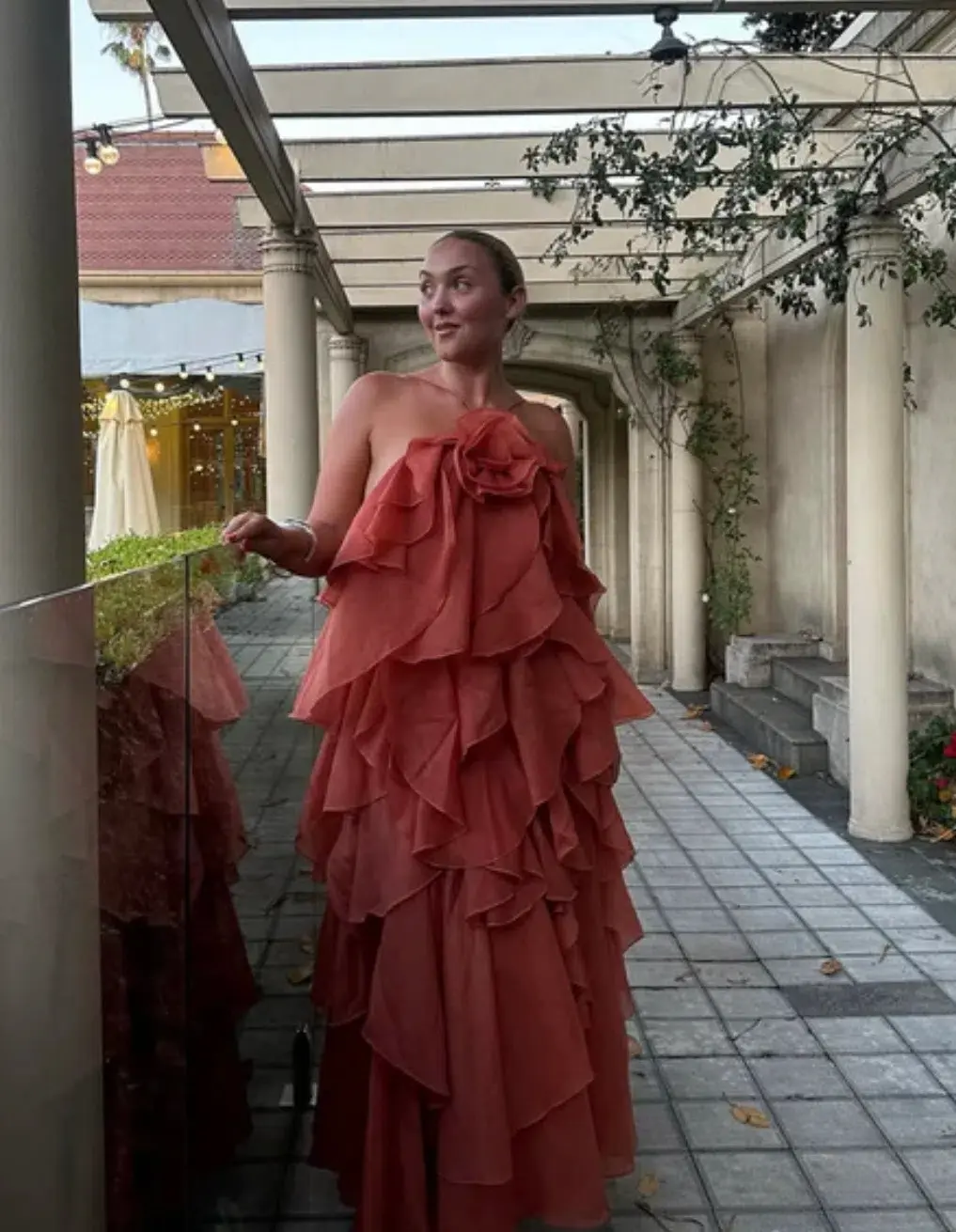 Aje Pandorea Maxi Dress Coral Clay Size 16 for rent on The Volte - main image