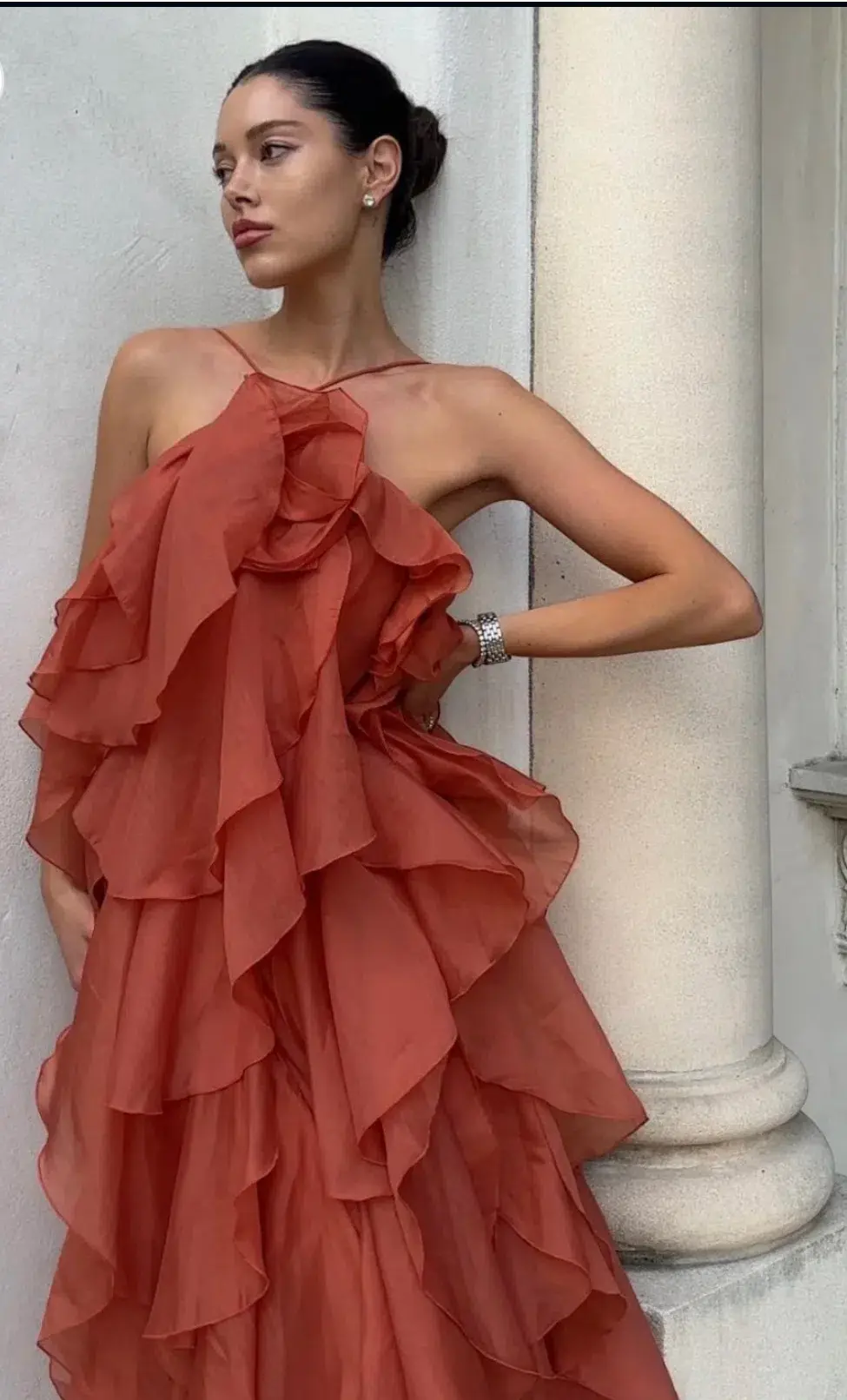 Aje Pandorea Maxi Dress Coral Clay Size 16 for rent on The Volte - main image