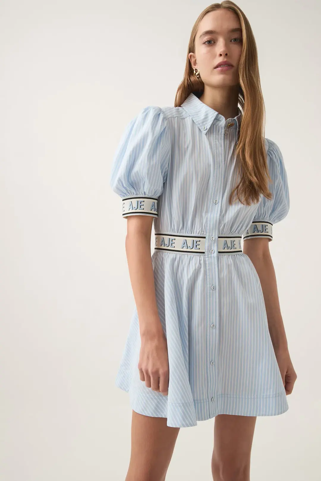 Aje Harling Logo Mini Dress in Muted Sky Size AU 8 for rent on The Volte - main image