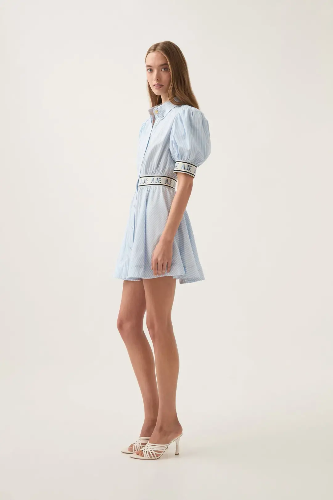 Aje Harling Logo Mini Dress in Muted Sky Size AU 8 for rent on The Volte - main image