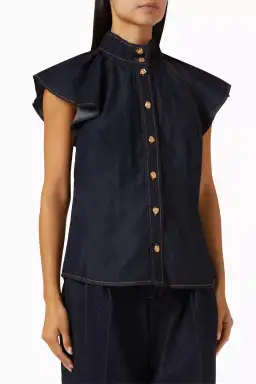 Zimmermann Crush Flutter Sleeve Shirt in Night Sky Size AU 12 for rent on The Volte - image 2