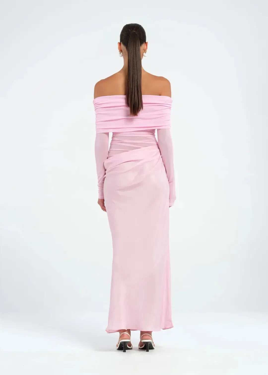 Benni Yasmin Off Shoulder Maxi Dress Baby Pink Size 8 for rent on The Volte - main image