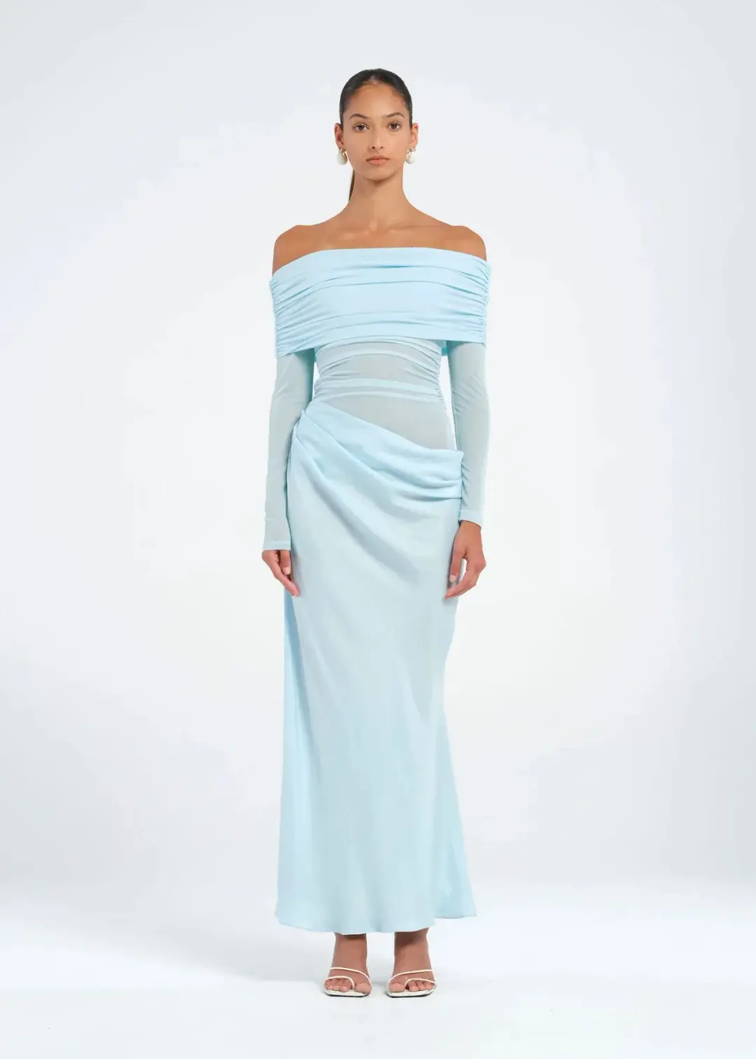 Benni Yasmin Off Shoulder Maxi Dress Baby Blue Size 8 for rent on The Volte - main image