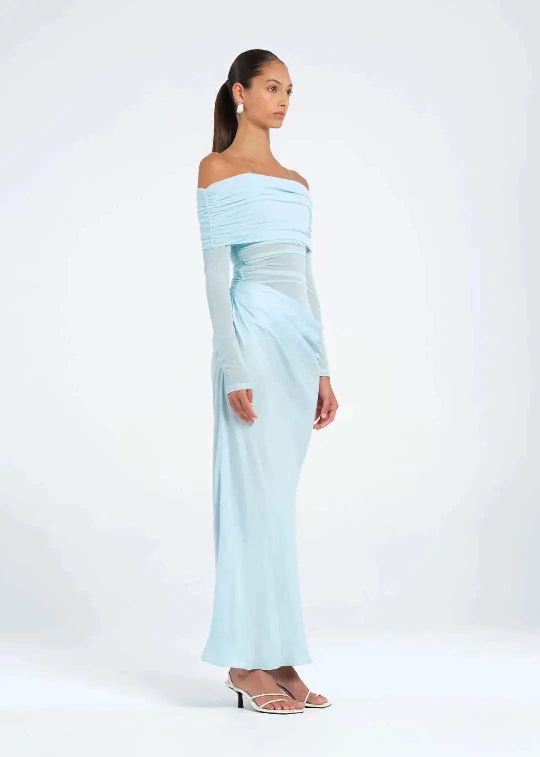 Benni Yasmin Off Shoulder Maxi Dress Baby Blue Size 8 for rent on The Volte - main image