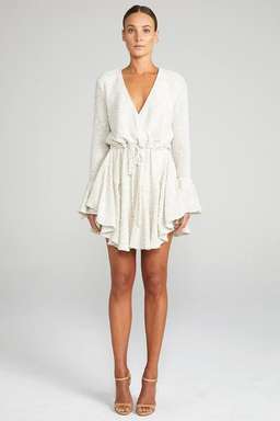 Shona Joy 'AIMEE FRILL CUFF DRAWSTRING MINI DRESS' White Size 12