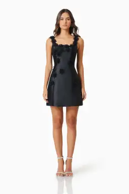 Elliatt Elder Floral Decal Applique Mini Dress In Black AU 8 for rent on The Volte - image 1