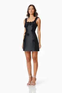 Elliatt Elder Floral Decal Applique Mini Dress In Black AU 8 for rent on The Volte - image 2
