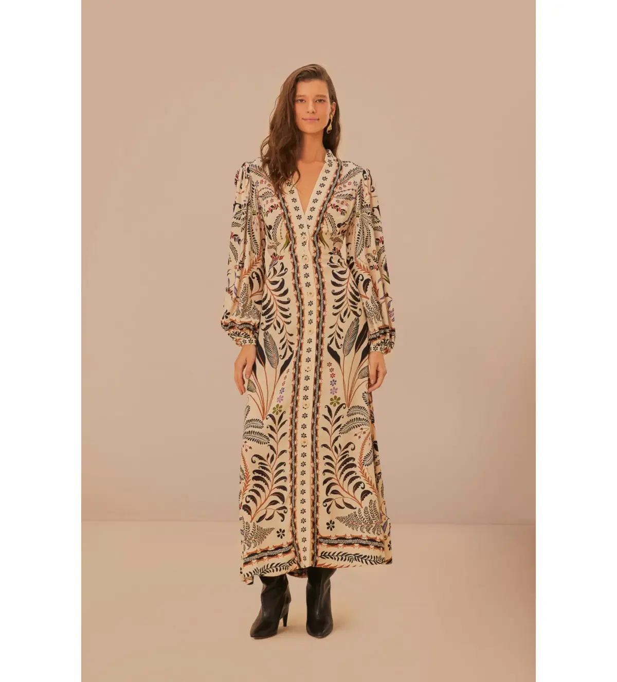 Farm Rio Sand Classic Nature Maxi Dress in Beige Size L/ AU 16 - Image 1