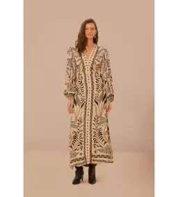 Farm Rio Sand Classic Nature Maxi Dress in Beige Size L/ AU 16