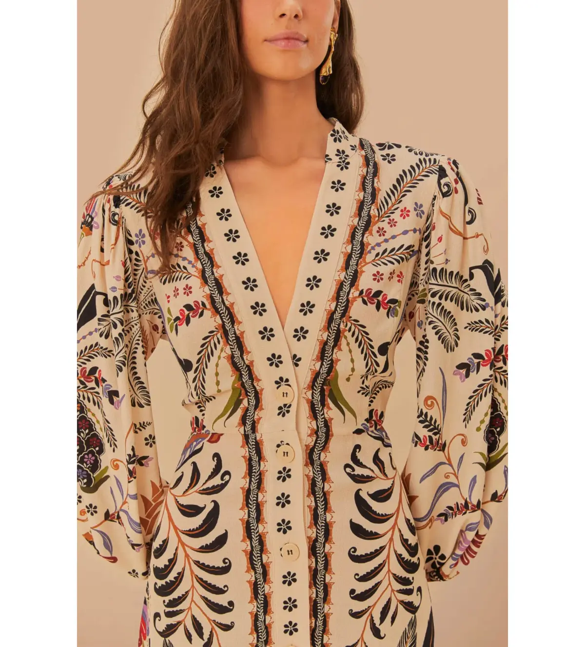 Farm Rio Sand Classic Nature Maxi Dress in Beige Size L/ AU 16 - Image 3