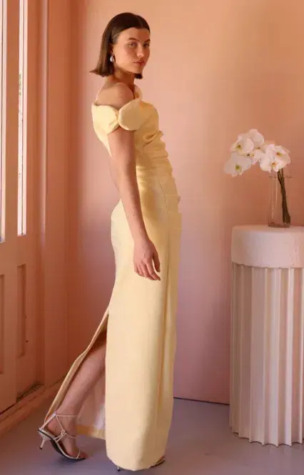By Nicola Vivian Crepe Maxi Dress in Lemon Size 12 for rent on The Volte - main image