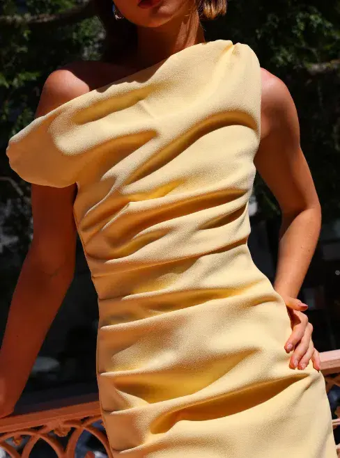 By Nicola Vivian Crepe Maxi Dress in Lemon Size 12 for rent on The Volte - main image