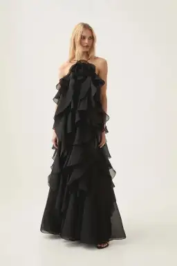 Aje Pandorea Layered Maxi Dress in Black Size 14