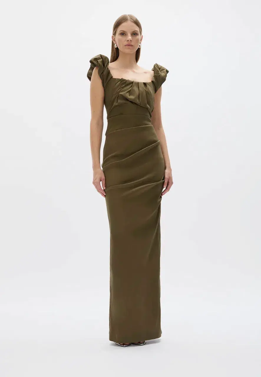 Rachel Gilbert Kalina Gown Olive Size 1/AU 8 for rent on The Volte - main image