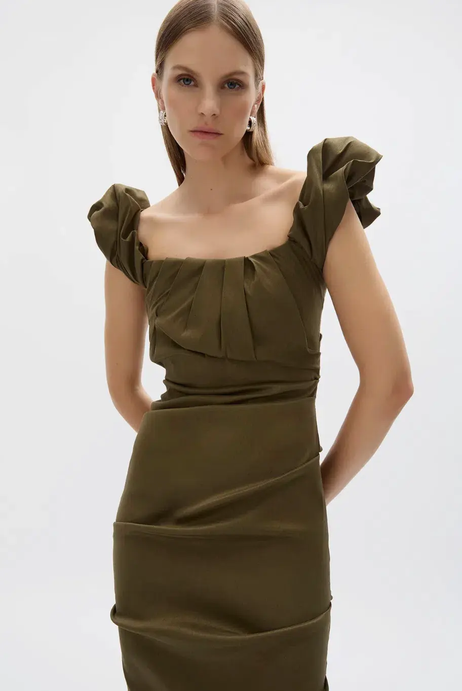 Rachel Gilbert Kalina Gown Olive Size 1/AU 8 for rent on The Volte - main image