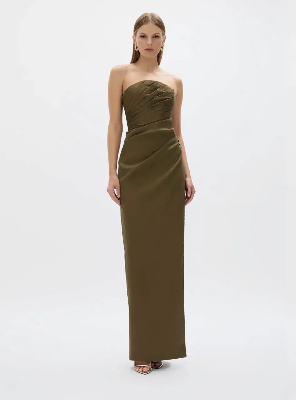 Rachel Gilbert Mira Gown Olive Size 2/AU 10 for rent on The Volte - main image