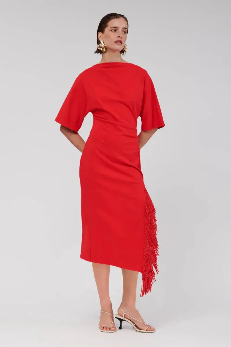 Suboo Carmen Batwing Fringe Maxi Dress Red Size AU 10 for rent on The Volte - main image