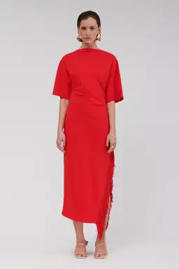 Suboo Carmen Batwing Fringe Maxi Dress Red Size AU 10 for rent on The Volte - image 1
