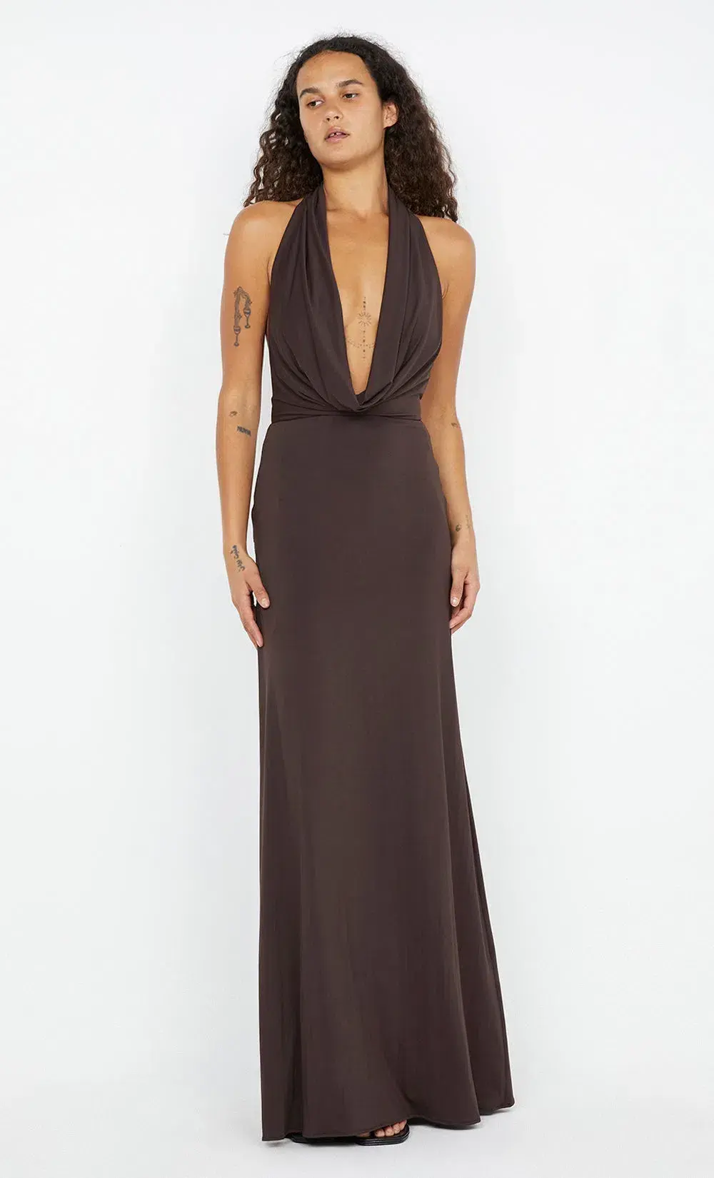 Bec & Bridge Nessie Cowl Neck Maxi Dress Brown Size 6 for rent on The Volte - main image