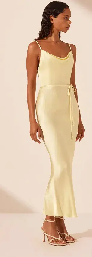 La Lune Bias Cowl Midi Dress Lemon Size 10 for rent on The Volte - main image
