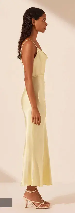 La Lune Bias Cowl Midi Dress Lemon Size 10 for rent on The Volte - main image