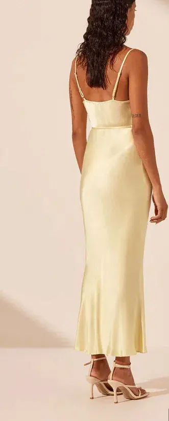 La Lune Bias Cowl Midi Dress Lemon Size 10 for rent on The Volte - main image