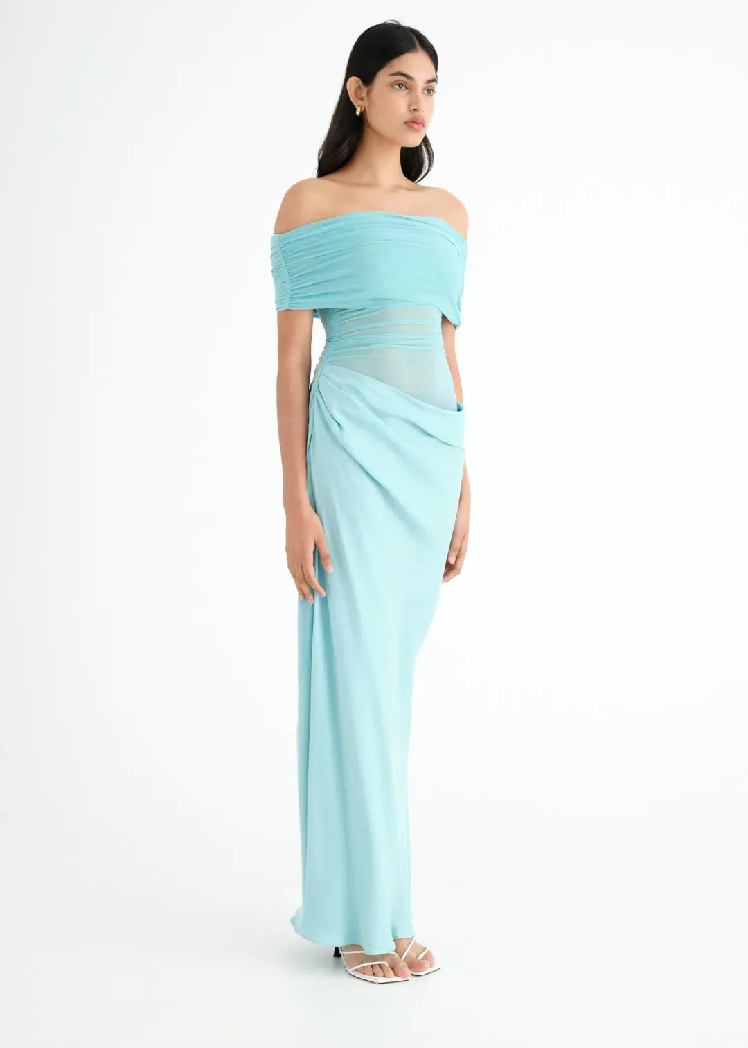 Benni Nico Off Shoulder Maxi Dress Aquamarine Size 6 for rent on The Volte - main image