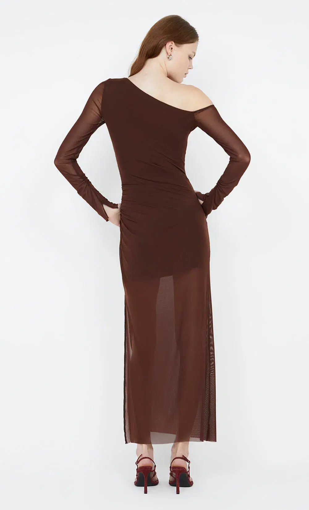 Bec & Bridge Fae Asym Long Sleeve Dress Cocoa Brown Size 12 for rent on The Volte - main image