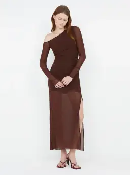 Bec & Bridge Fae Asym Long Sleeve Dress Cocoa Brown Size 12 for rent on The Volte - image 1