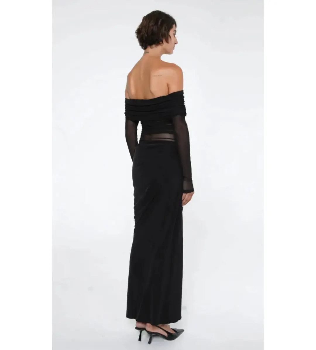 Benni Yasmin Off-Shoulder Maxi Dress Black Size AU 8 for rent on The Volte - main image