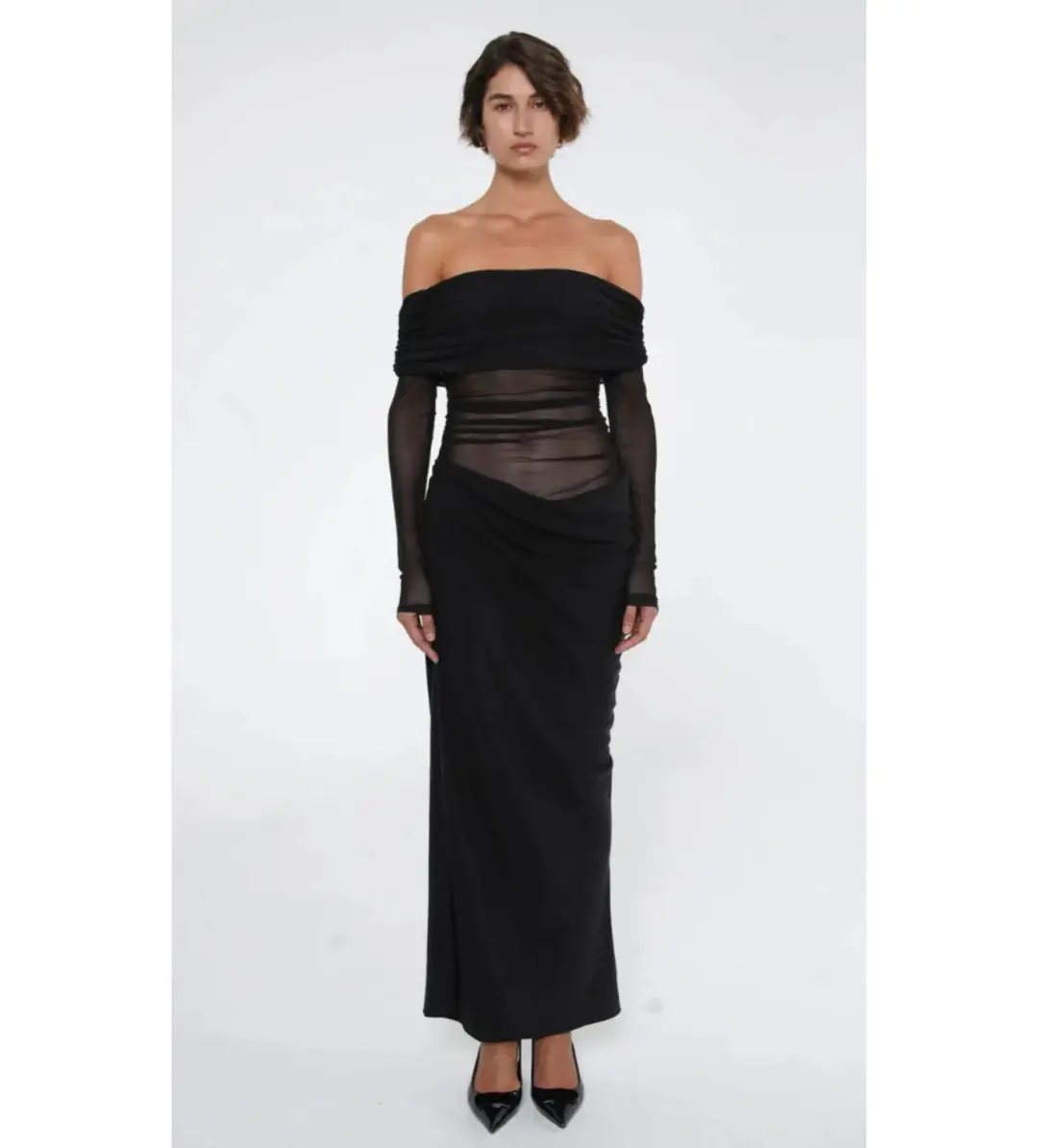 Benni Yasmin Off-Shoulder Maxi Dress Black Size AU 10 for rent on The Volte - main image