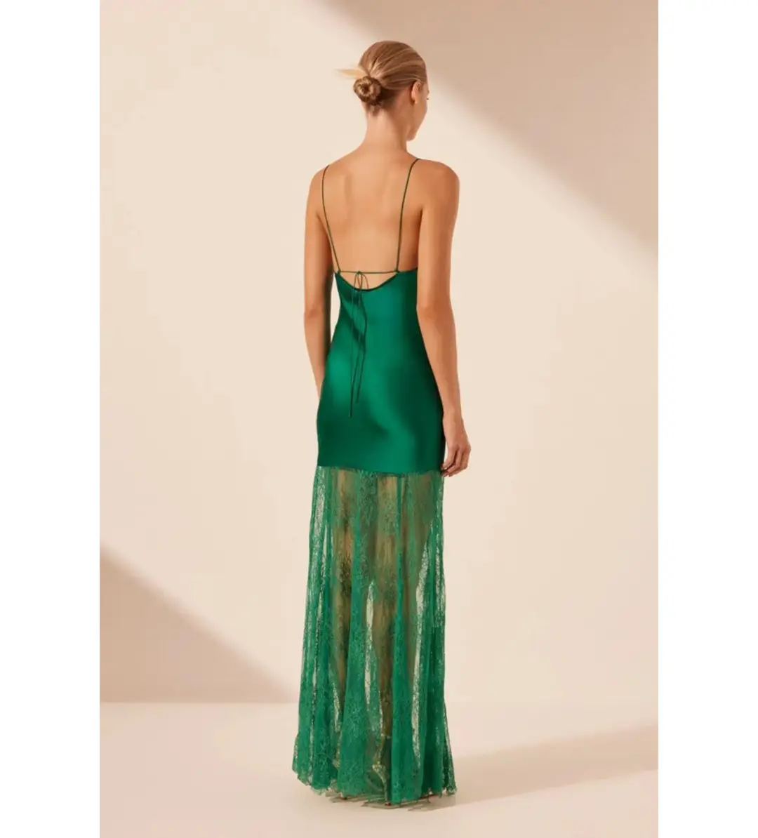 Shona Joy Elle Silk Lace Cowl Maxi Dress Emerald Green Size AU 10 for rent on The Volte - main image
